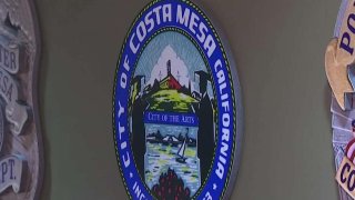 costa mesa city seal on wall