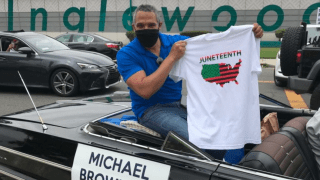 Michale Brownlee joins the first annual Juneteenth Parade in Inglewood June 19 2020.