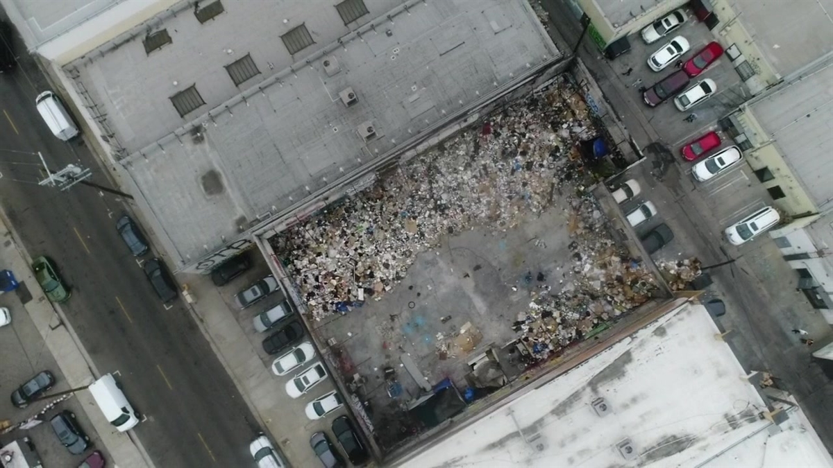 Watch The View From Above a Sprawling Downtown LA Trash Pile NBC Los