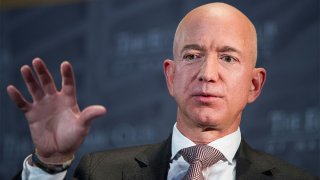 In this Sept. 13, 2018, file photo Jeff Bezos, Amazon founder and CEO, speaks at The Economic Club of Washington's Milestone Celebration in Washington.