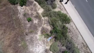 Video from a drone shows a missing woman hidden behind brush.