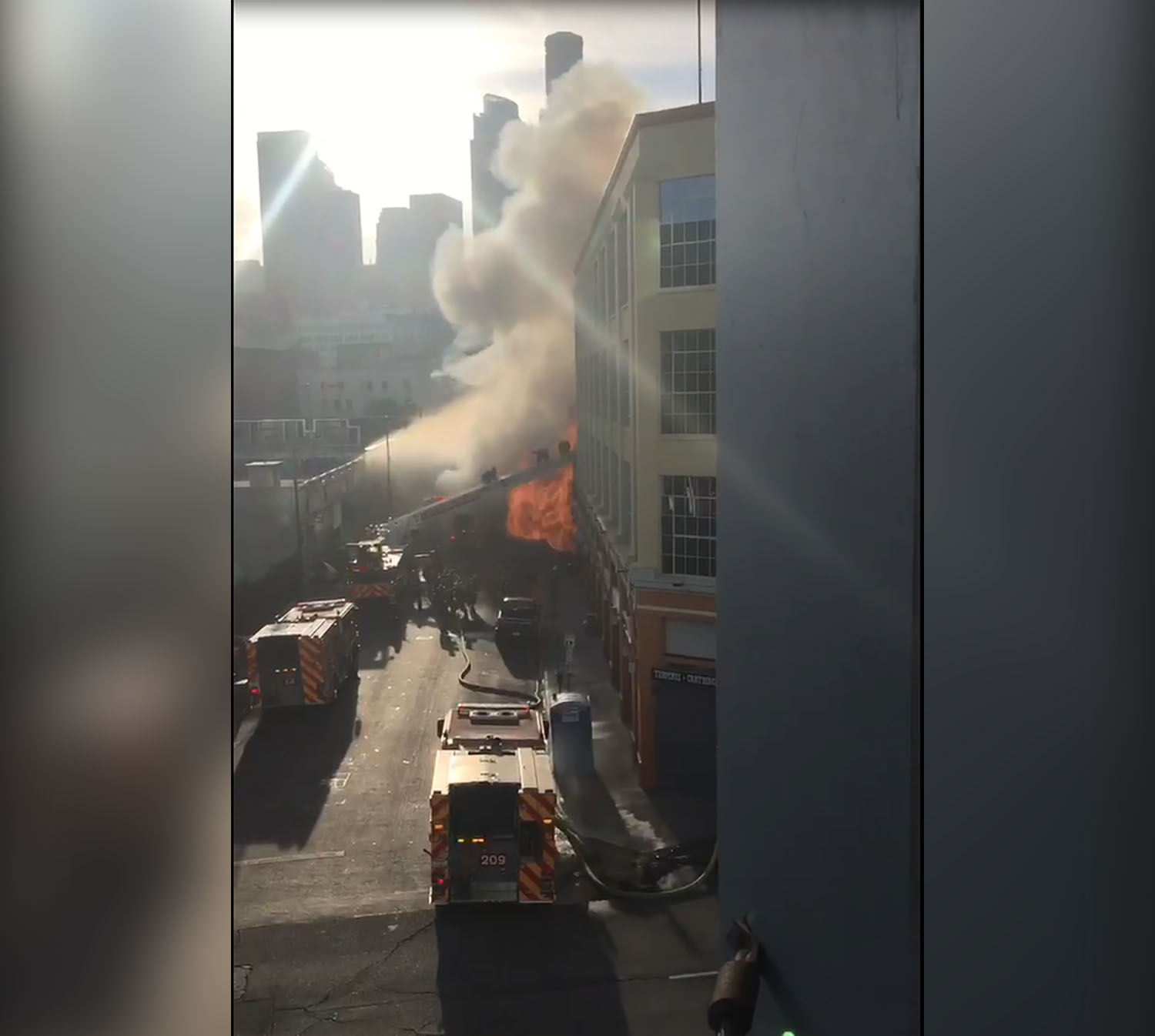 Video Shows Chilling Moments As Firefighters Escape Fiery Downtown ...