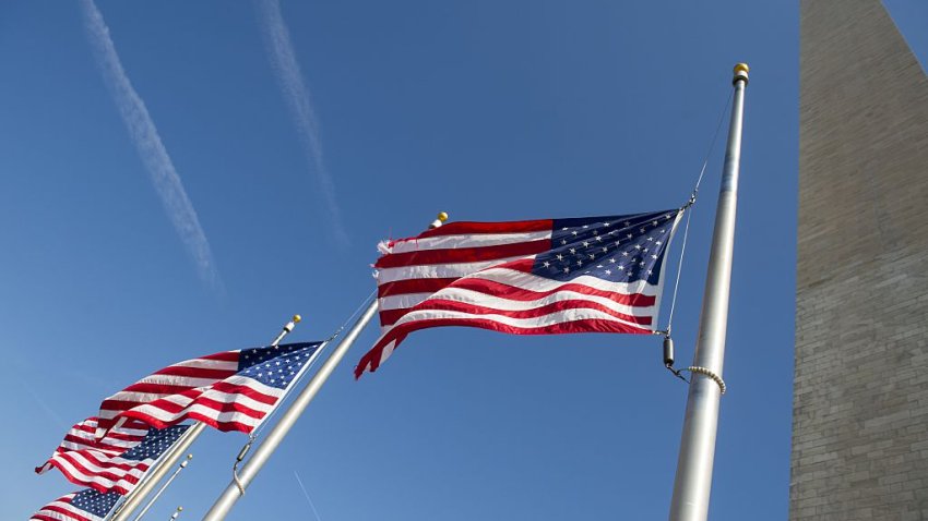 American flags at half-staff