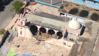 The Inmaculada Concepcion church is partially collapsed following a strong 6.4-magnitude earthquake that hit south of Puerto Rico on Jan. 7, 2019. The church was built in 1841.