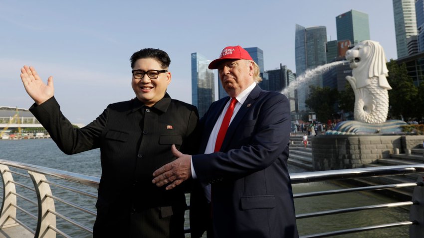 APTOPIX Singapore Trump Kim Impersonators