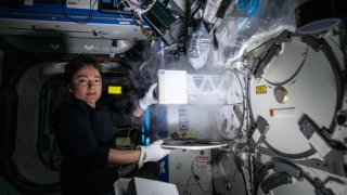 UCSD alum and NASA astronaut Jessica Meir conducts experiments in space.