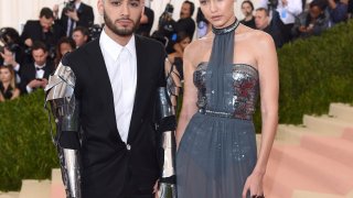 In this May 2, 2016, file photo, Gigi Hadid and Zayn Malik arrive for the "Manus x Machina: Fashion In An Age Of Technology" Costume Institute Gala at Metropolitan Museum of Art in New York City.