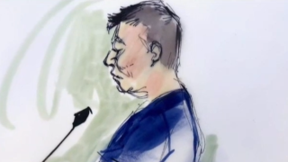 A courtroom sketch depicts Hoang Xuan Le, 38, of Fountain Valley, who’s accused of killing a man who owed him a debt and dumping his weighted body in Dana Point Harbor.