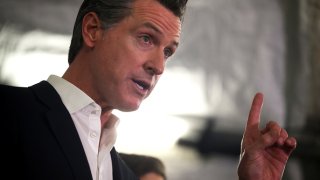 California Governor Gavin Newsom speaking at a news conference