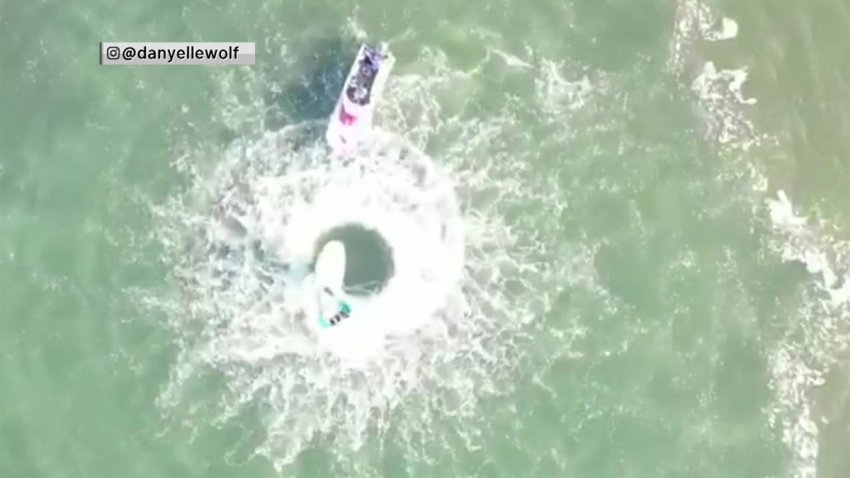 Drone footage of the runaway boat taken by Danyelle Wolf on May 23, 2020.