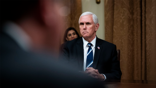 U.S. Vice President Mike Pence listens as U.S. President Donald Trump meets with industry executives in the Cabinet Room of the White House April 27, 2020 in Washington, DC. Trump met with the executives to discuss ongoing responses to the COVID-19 pandemic.