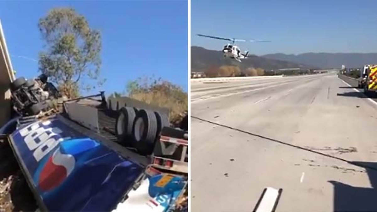 Pepsi Truck Flips, Trapping Driver on 15 Freeway NBC Los Angeles