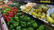 Produce in a grocery store.