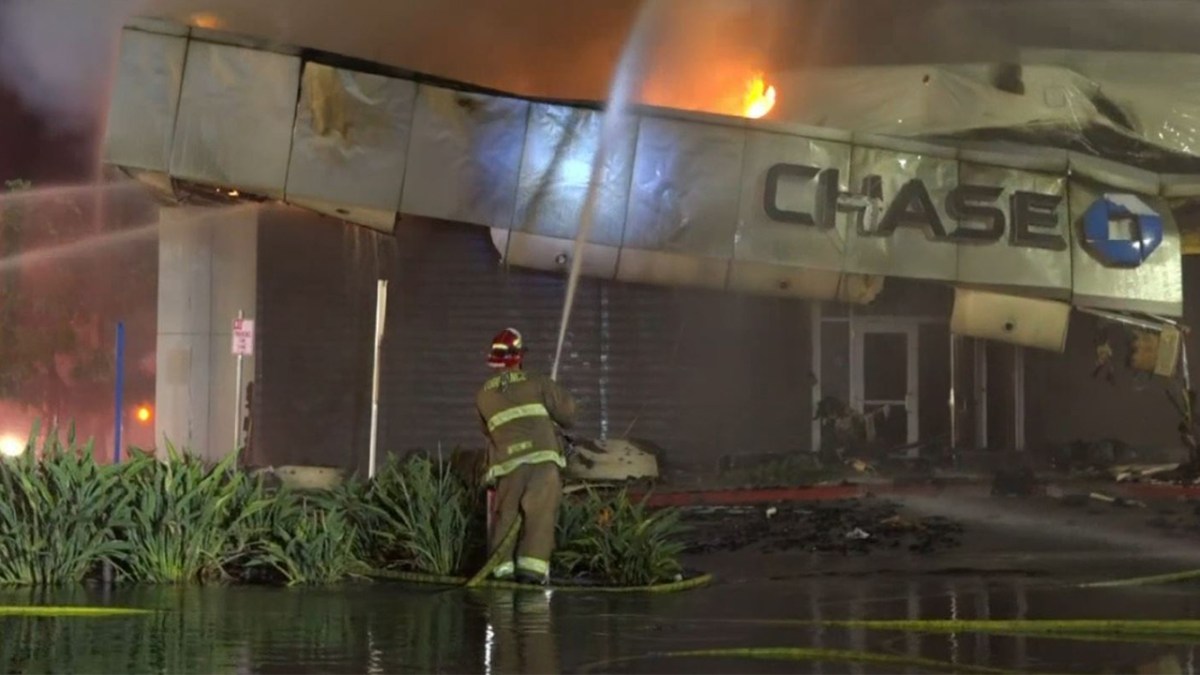 Fiery Crash Causes Chase Bank Roof to Collapse NBC Los Angeles