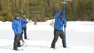 The Jan. 2, 2020 snowpack survey is conducted at the Phillips Ranch Station.