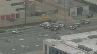 Officers pursue a pickup.