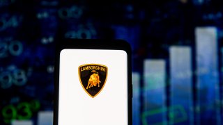 POLAND - 2020/03/23: In this photo illustration a Lamborghini logo seen displayed on a smartphone.