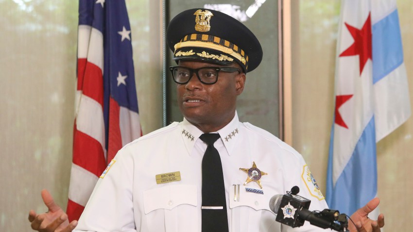 Chicago Police Superintendent David Brown speaks at a news conference on Monday, July 27, 2020 in Chicago. Police are reporting a drop in homicides and shooting incidents after the department rolled out two units designed to combat gun violence and ensure protests remain peaceful. The city reported three homicides over the weekend compared to 12 the weekend before. It was the first weekend that the 300-member Community Safety Team was dispatched to communities on the West and South sides where there has been an uptick in violent crime.