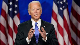 In this Aug. 20, 2020, file photo, Democratic presidential candidate former Vice President Joe Biden speaks during the fourth day of the Democratic National Convention at the Chase Center in Wilmington, Delaware.