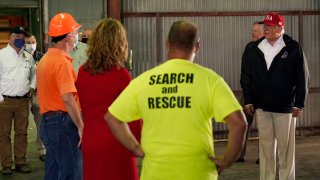 President Donald Trump speaks with first responders