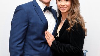 Bindi Irwin poses for a photo with fiancé Chandler Powell