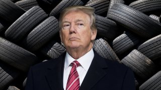 President Donald Trump "cancelled" Goodyear in a tweet released Wednesday, Aug. 19, 2020, after the company allegedly banned workers from wearing MAGA hats.