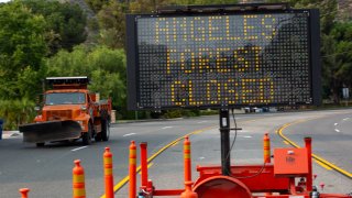 MONROVIA, CA – SEPTEMBER 09: A sign warns residents that the Angeles National Forest as the Bobcat Fire burns nearby on September 9, 2020 near Monrovia, California. The U.S. Forest Service is temporarily closing all 18 National Forests in California because of the high number of dangerous wildfires burning in the state. California wildfires that have already incinerated a record 2.3 million acres this year and are expected to continue till December. (Photo by David McNew/Getty Images)