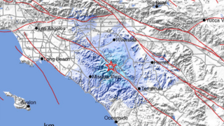 A map displays shaking from an earthquake Sept. 21, 2020 in the Lake Elsinore area.
