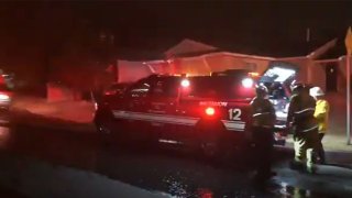 LAFD crews responded to the 11500 block of Kismet Avenue at about 3:41 a.m. after a neighbor called 911 to report a fire.