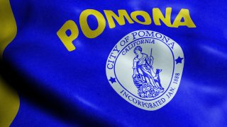 3D Illustration of a waving flag of Pomona.