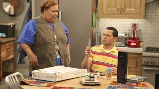 LOS ANGELES – FEBRUARY 2: “Of Course He’s Dead — Part One and Part Two” — Charlie Harper is alive. Or is he? The cast tapes the one-hour series finale of TWO AND A HALF MEN, to be broadcast Thursday, Feb. 19 (9:00-10:00PM, ET/PT) on the CBS Television Network. Surprise guest stars will appear in the conclusion of the successful comedy’s 12th and final season. Pictured L-R: Conchata Ferrell as Berta and Jon Cryer as Alan Harper (Photo by Monty Brinton/CBS via Getty Images)