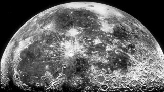 Southward oblique view of Mare Imbrium and Copernicus crater on the surface of the moon
