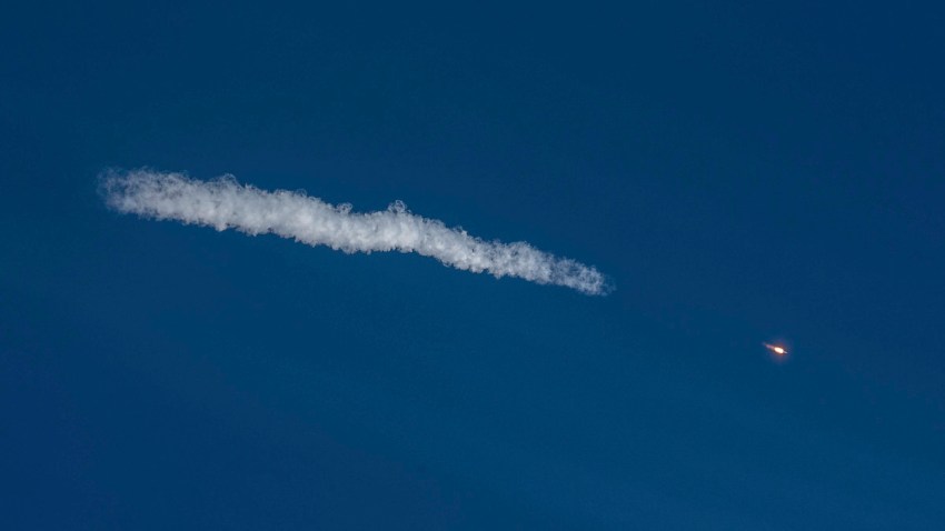 In this handout photo released by Roscosmos Space Agency, the Soyuz-2.1a rocket booster with Soyuz MS-17 space ship carrying a new crew to the International Space Station (ISS) blasts off at the Russian leased Baikonur cosmodrome, Kazakhstan, Wednesday, Oct. 14, 2020. A trio of space travelers has launched successfully to the International Spce Station, for the first time using a fast-track maneuver to reach the orbiting outpost in just three hours.