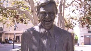 Pete Wilson's statue in downtown San Diego's Horton Plaza.