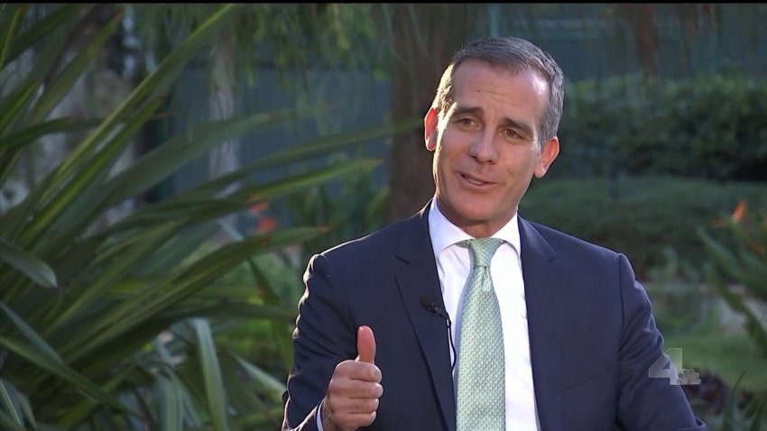 File Image: LA Mayor Eric Garcetti sits down for an interview with NBC4’s “News Conference” program.