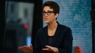 Rachel Maddow on set of her MSNBC show