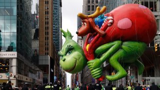 The balloon of The Grinch is seen during the 2019 Macy's Thanksgiving Day Parade