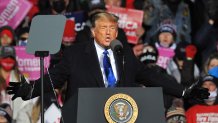 President Donald Trump speaks during a campaign rally on October 27, 2020 in Omaha, Nebraska.