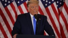 President Donald Trump speaks on election night in the East Room of the White House in the early morning hours of November 04, 2020 in Washington, DC.