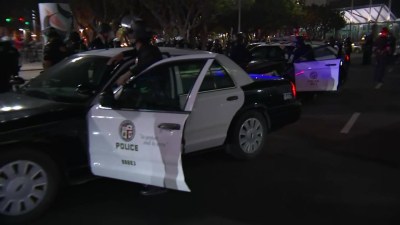 Police Detain Possible Antifa Protesters Near Staples Center On Election Night Nbc Los Angeles