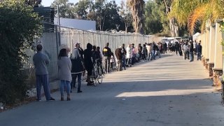 A line at the San Fernando Park COVID-19 testing supersite.