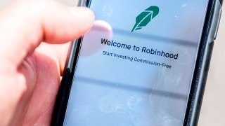 The Robinhood investment app is see on a smartphone in this photo illustration on June 24, 2020 in Washington,DC.