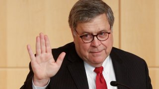 Attorney General William Barr delivers remarks at the Securities and Exchange Commission’s (SEC) Criminal Coordination Conference at the Securities and Exchange Commission building in Washington, U.S., October 3, 2019.