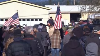 Hundreds attended a 'Freedom Rally' in Washington state over the lastest COVID-19 restrictions on small businesses.