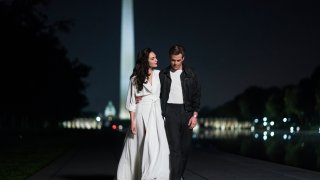 This image released by Warner Bros. Entertainment shows Gal Gadot, left, and Chris Pine in a scene from "Wonder Woman 1984"