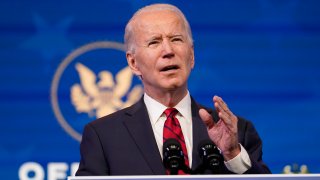 In this Jan. 15, 2021, file photo, President-elect Joe Biden speaks during an event at The Queen theater in Wilmington, Delaware.