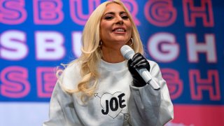 In this Nov. 2, 2020, file photo, singer Lady Gaga performs prior to Democratic presidential candidate Joe Biden's speech at a Drive-In Rally at Heinz Field in Pittsburgh, Pennsylvania.
