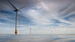 This image shows Vestas’ V90-3MW wind turbines being used at the Kentish Flats Windfarm in England.