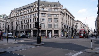Oxford Street empty of shoppers as the national coronavirus lockdown three continues.