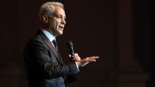 CHICAGO, IL - SEPTEMBER 20: Chicago Mayor Rahm Emanuel addresses the audiance during the Laver Cup Gala at the Navy Pier Ballroom on September 20, 2018 in Chicago, Illinois. The Laver Cup consists of six players from Team World competing against their counterparts from Team Europe. John McEnroe will captain Team World and Team Europe will be captained by Bjorn Borg. The event runs from 21-23 Sept.